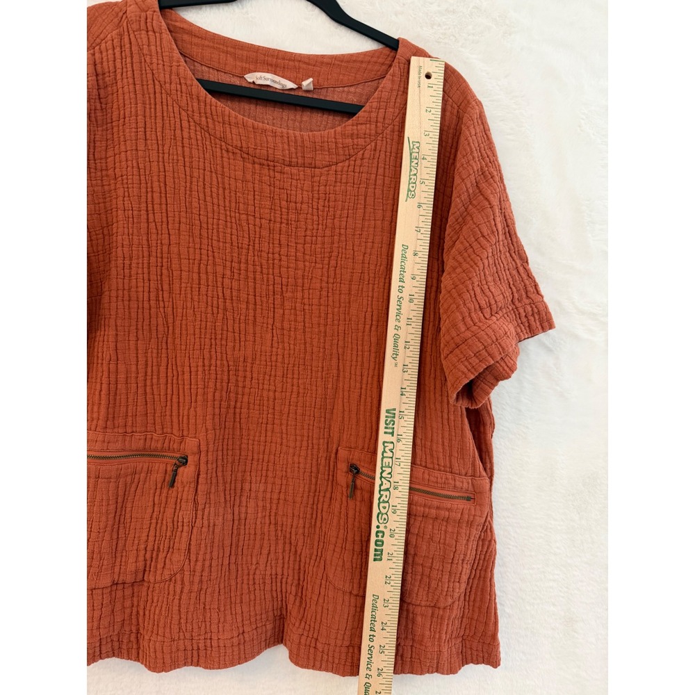 Soft Surroundings 2X Rust Double Gauze Zipper Pocket Top Short Sleeve Blouse - Picture 2 of 9